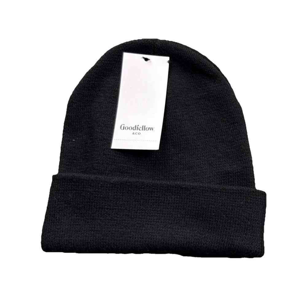 Goodfellow & Co Hat Beanie One Size Mens Black Cuffed Knit Recycled Polyester